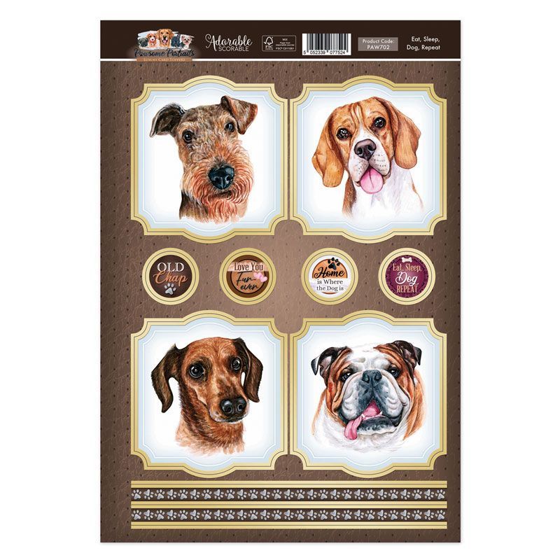 Hunkydory Pawsome Portraits Eat, Sleep, Dog, Repeat Card Topper Sheet 2023